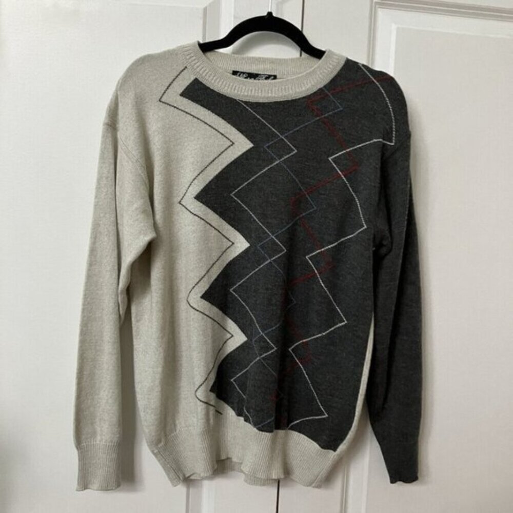 Ni-sa Triko Sweater Mens L Wool Blend Grandpa Geometric Knit Colorblock Golf